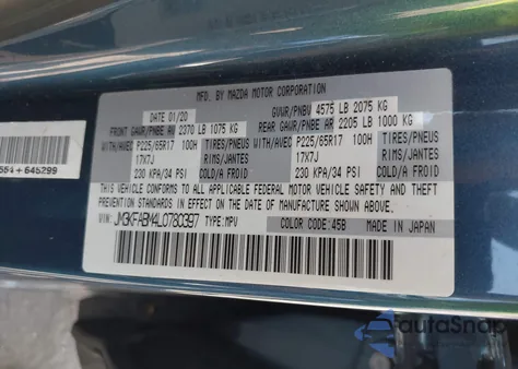 2020 Mazda Cx-5 Sport из США, поврежденный, VIN JM3KFABM4L0780397